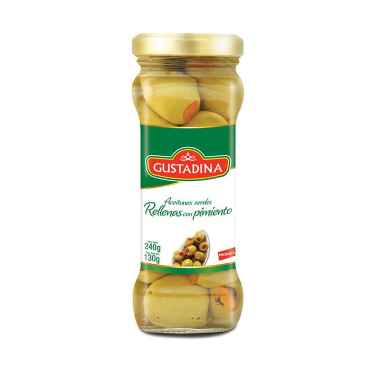 Aceituna Verde Gustadina Rellena Con Pimienta 240 Gr.