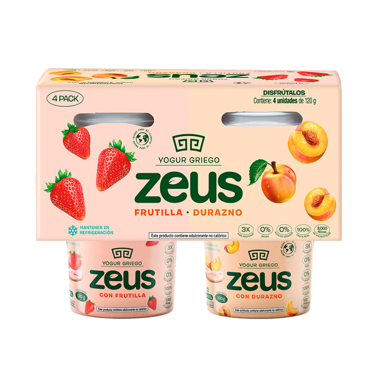 Yogurt Griego Frtuilla Durazno Zeus Four Pack