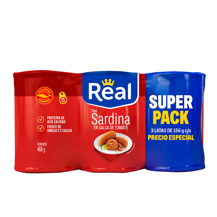 Real Sardina 3Pack Tomate 156Gr C/U.
