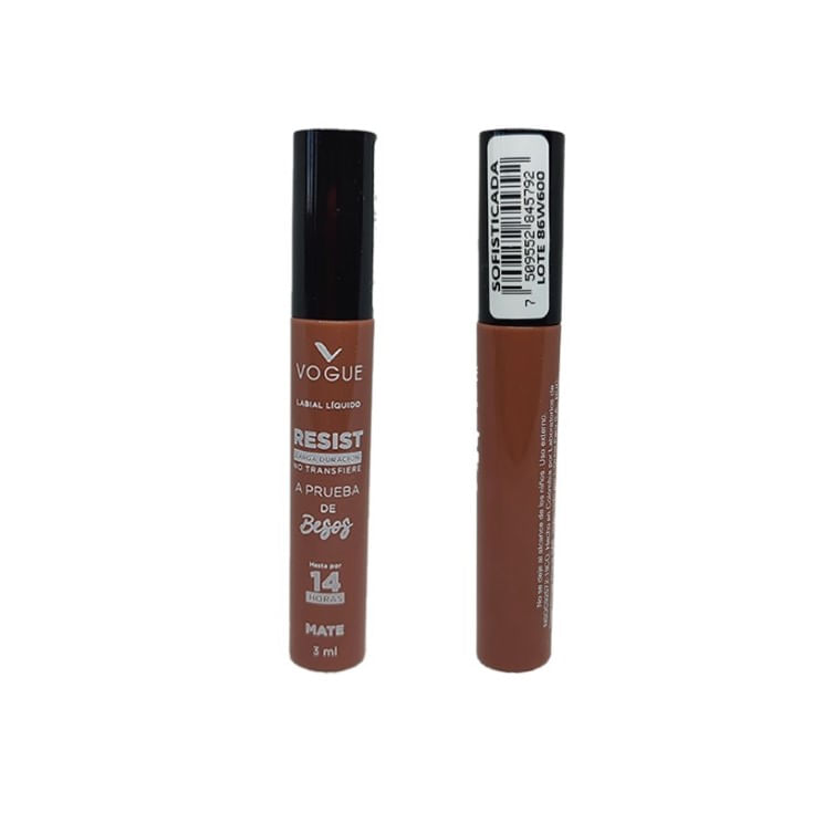 Labial Liquido Resist Sofisticada a Prueba de Besos Vogue 3Ml