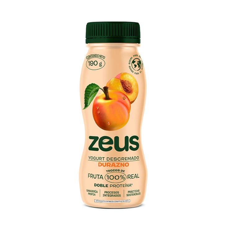 Yogurt Zeus Descremado Con Durazno Botella 190 Gr