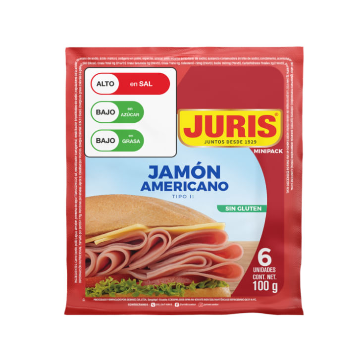 Jamón Americano Mini Pack Linea Diaria Tipo Ii Juris 100 Gr.