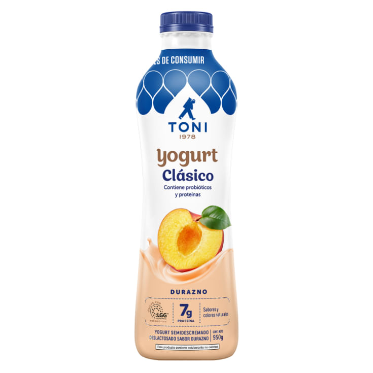 Yogurt Clásico Semidescremado Durazno Toni 950 Gr