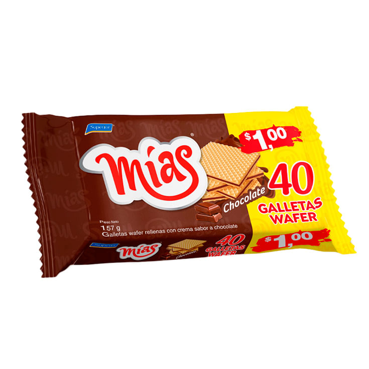 Galletas Wafer Rellenas De Crema Sabor a Chooclate Mías 157 gr