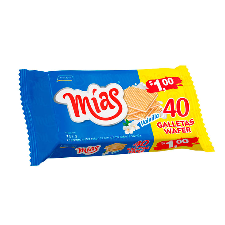 Galletas Wafer Rellenas De Crema Sabor A Vainilla Mías 157 gr