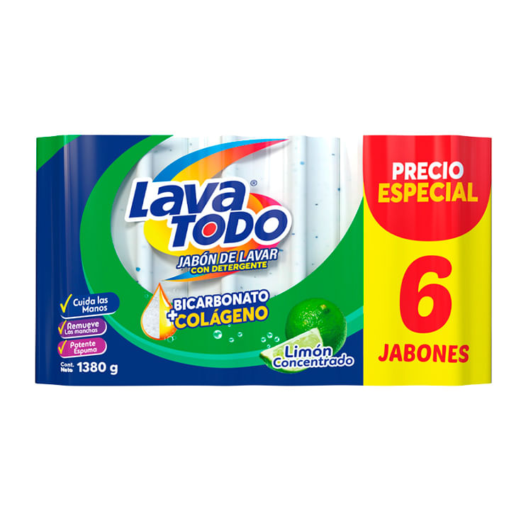 Jabon Lavatodo Limon Bicar 6Pack 1380 Gr.