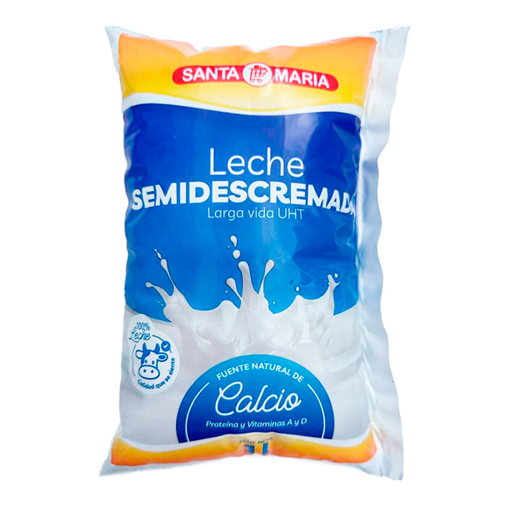 Santa Maria Leche Semidescremada Larga Vida Uht Funda 1 Lt