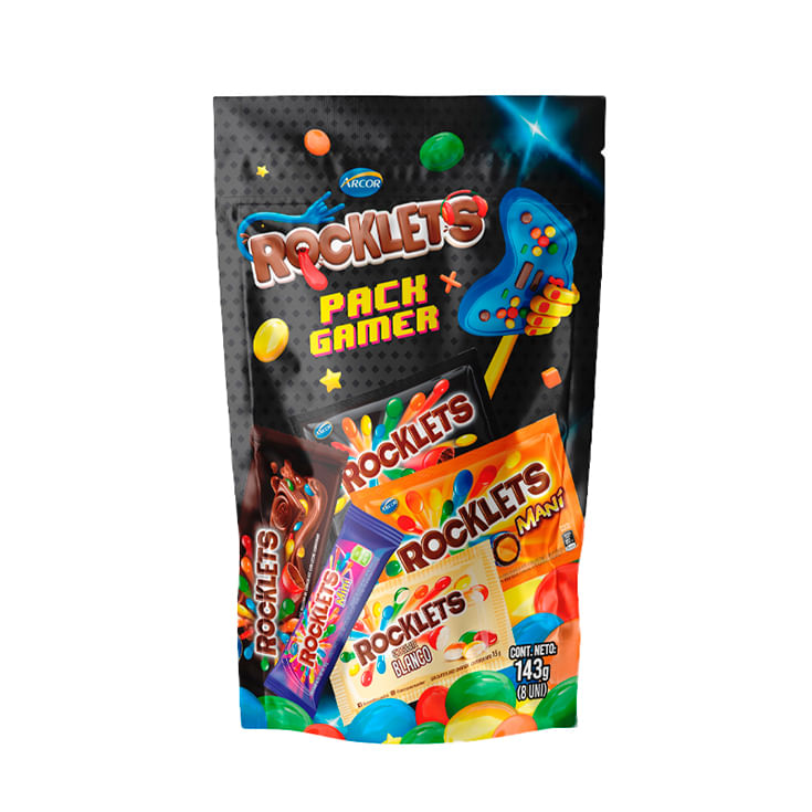 Rocklets Chocolate Confitado Pack Gamer Doypack 143 gr