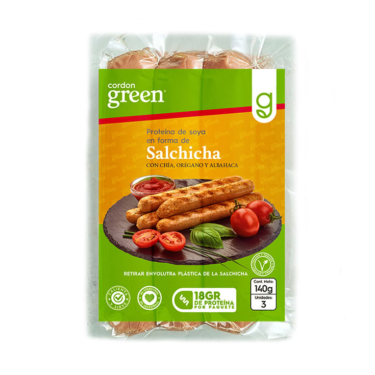 Cordon Green Proteína De Soya Forma De Salchicha Con Chía Orégano Y Albahaca 140G