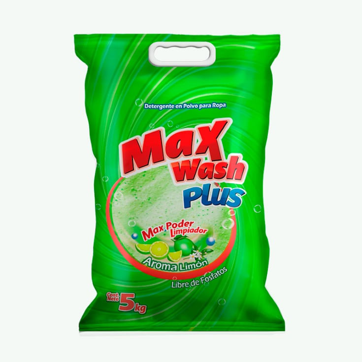 Detergente Max Wash En Polvo Aroma Limón 5 Kg.