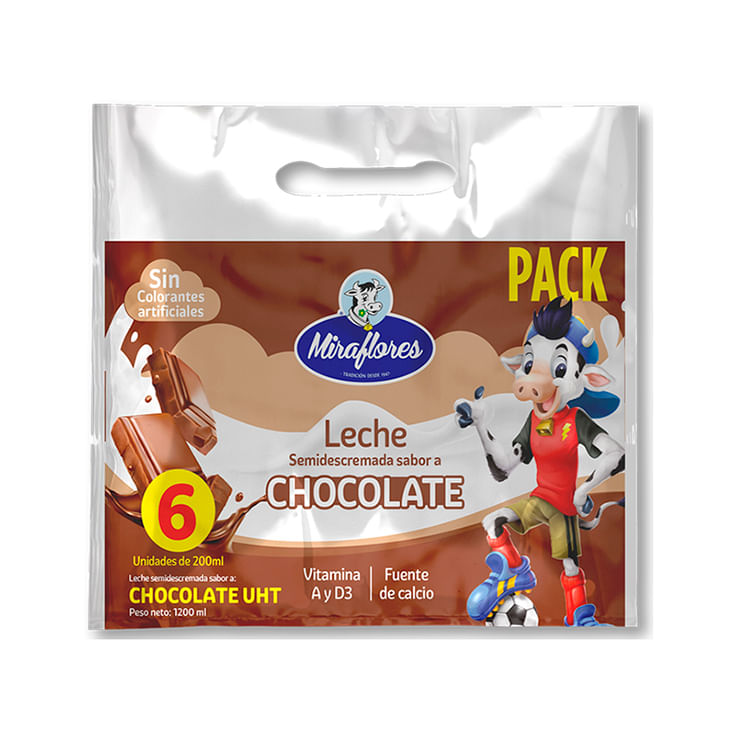 Sixpack Leche Miraflores Sabor Chocolate Funda 200 Ml