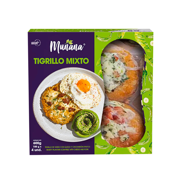 Munana Tigrillo De Verde Mixto Queso Y Chicharron 4 Und 600Gr