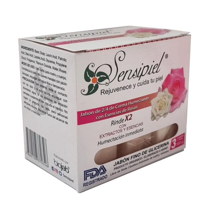 Jabon Sensipiel Crema Humectante Con Esencias De Rosas Tripack 300 Gr