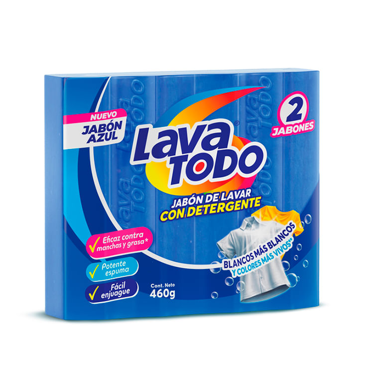 Lavatodo Bipack Jabon Con Detergente Azul 460 Gr