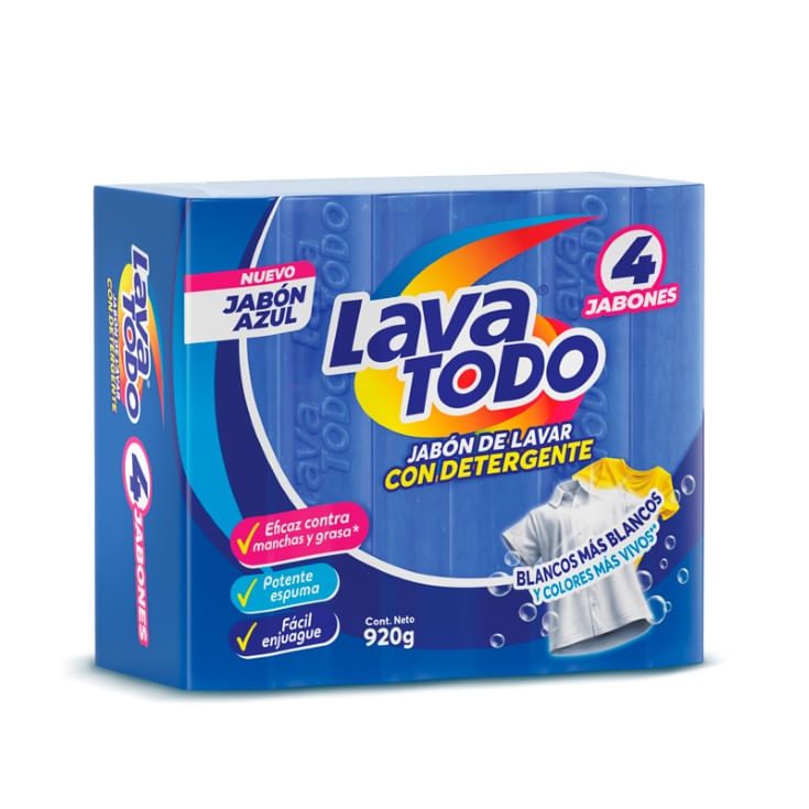 Jabon Lava Todo Con Detergente Azul Four Pack De 920 Gr.