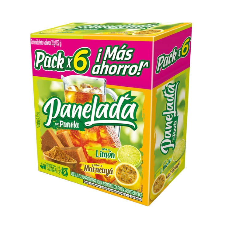 Panelada Surtida Sabor a Limón y Maracuya Bebida Soluble X6 22GR