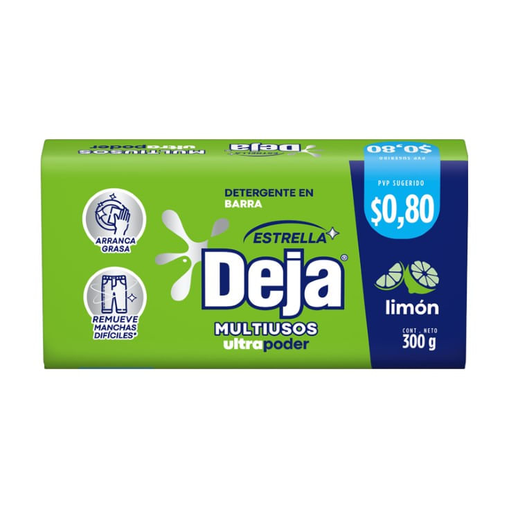 Jabon Barra Deja Lavaplatos Limon 300 Gr.
