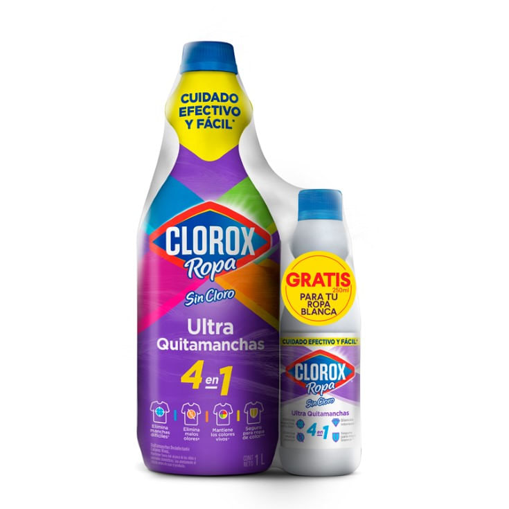 Clorox Pack Quitamanchas Poder Dual 1 Lt Gratis Blancos Supremos 250Ml