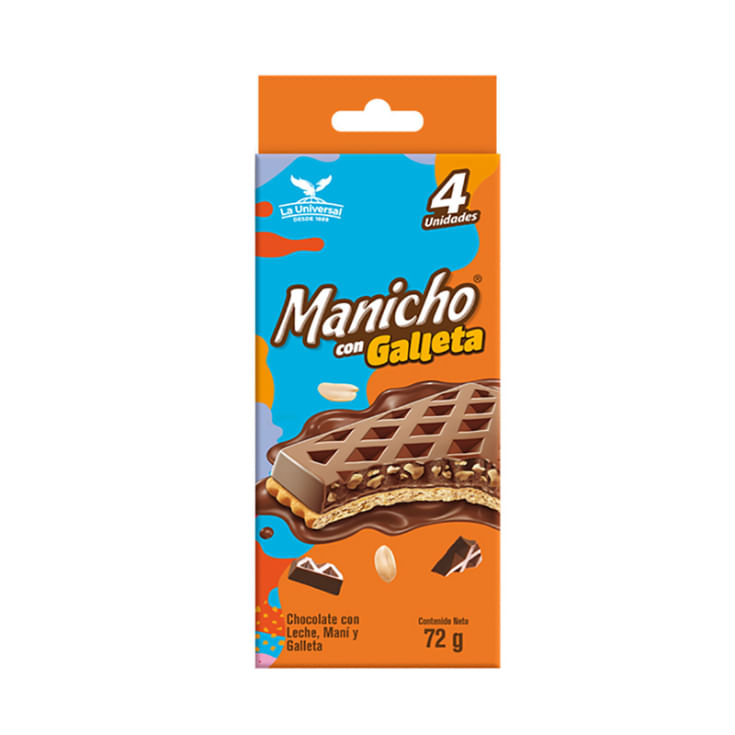 Chocolate con Leche, Maní y Galleta Manicho X4 72GR
