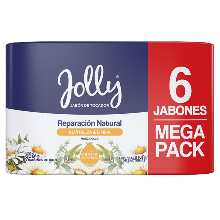 Jolly Jabon De Tocador Manzanilla Antibacterial Sixpack 600Gr