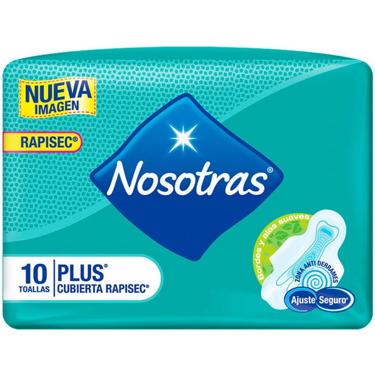 Nosotras Toallas Higiénicas Invisible Rapigel Cubierta Rapisec X 10 Uni