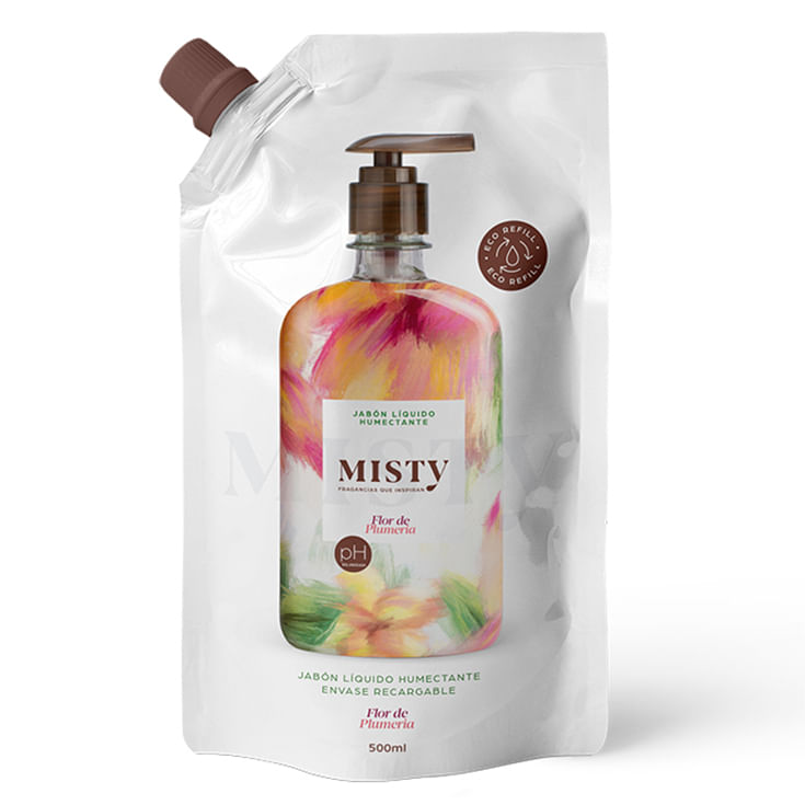 Jabón Líquido Antibacterial Misty Flor Plumeria Doypack 500 ml x 6 u