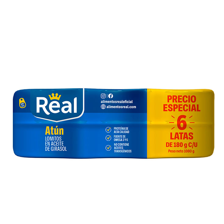 Real Atun 6Pack En Girasol 180Gr C/U.