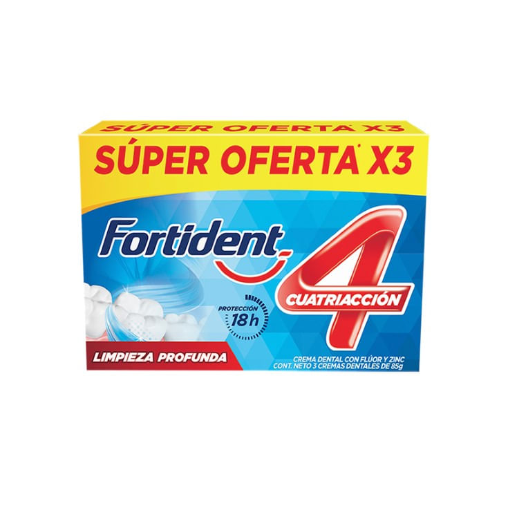Crema Dental Fortident Tripack Cuatriaccion 85G C/U