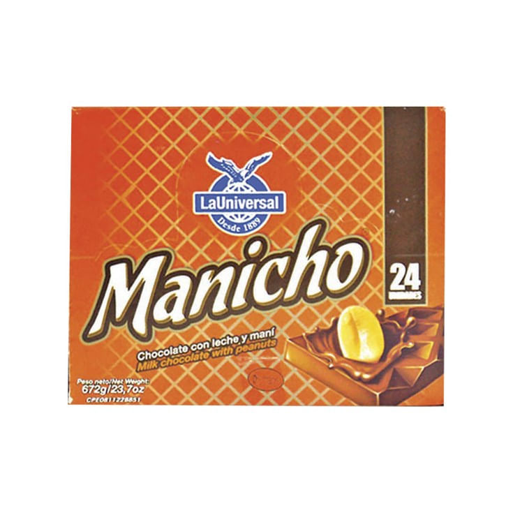 Manicho Chocolate Leche Y Mani X 24Un 600 Gr