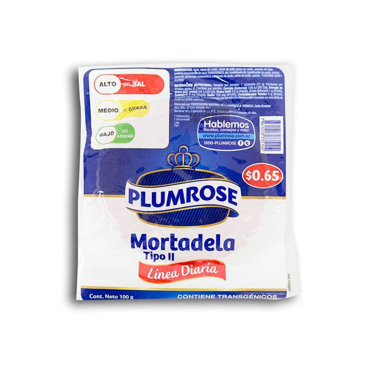 Mortadela Plumrose Línea Diaria 100 Gr