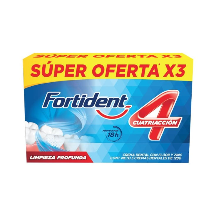Crema Dental Fortident Tripack Cuatriaccion 128G C/U