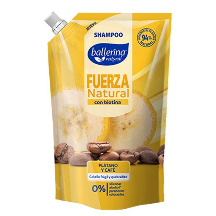 Shampoo Ballerina Fuerza  Natural Con Biotina Extracto De Platano Y Café Dp 750ml
