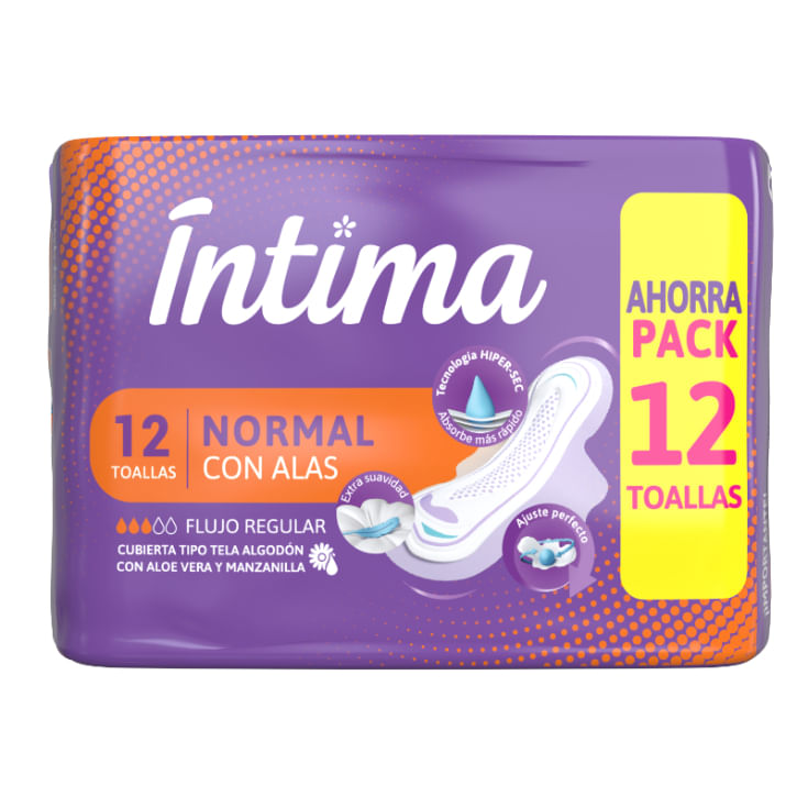 Toalla Sanitaria Intima Normal Con Alas X 12 Un.