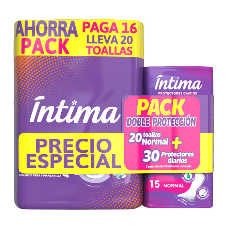 Toallas Higenicas Intima 20 Toallas + 30 Protectores Diarios