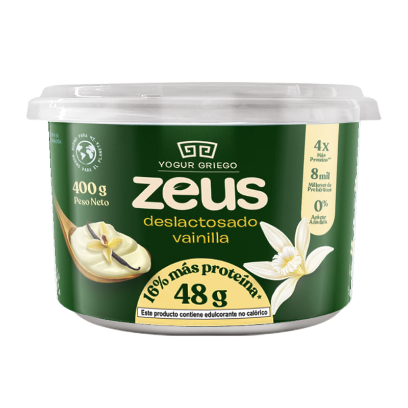Yogurt Griego Deslactosado Vainilla Zeus 400Gr
