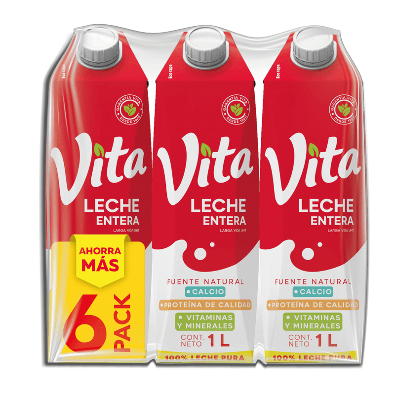 Cartón Leche Entera Vita x6 Un. 1Lt. C/U
